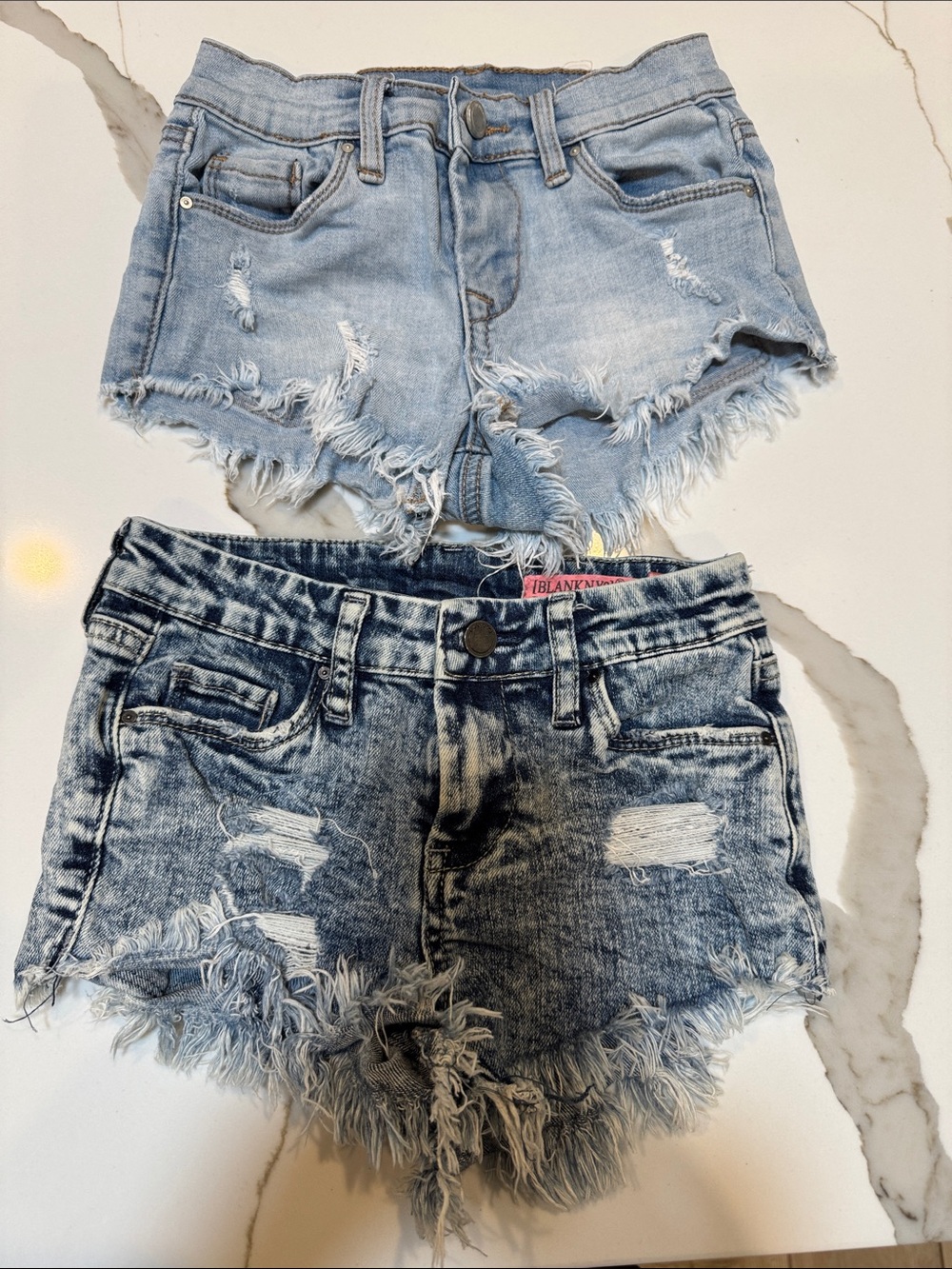 BLANKNYC  Girls Distressed Denim Shorts — Light Blue & Acid Blue SIZE 7 Bundle